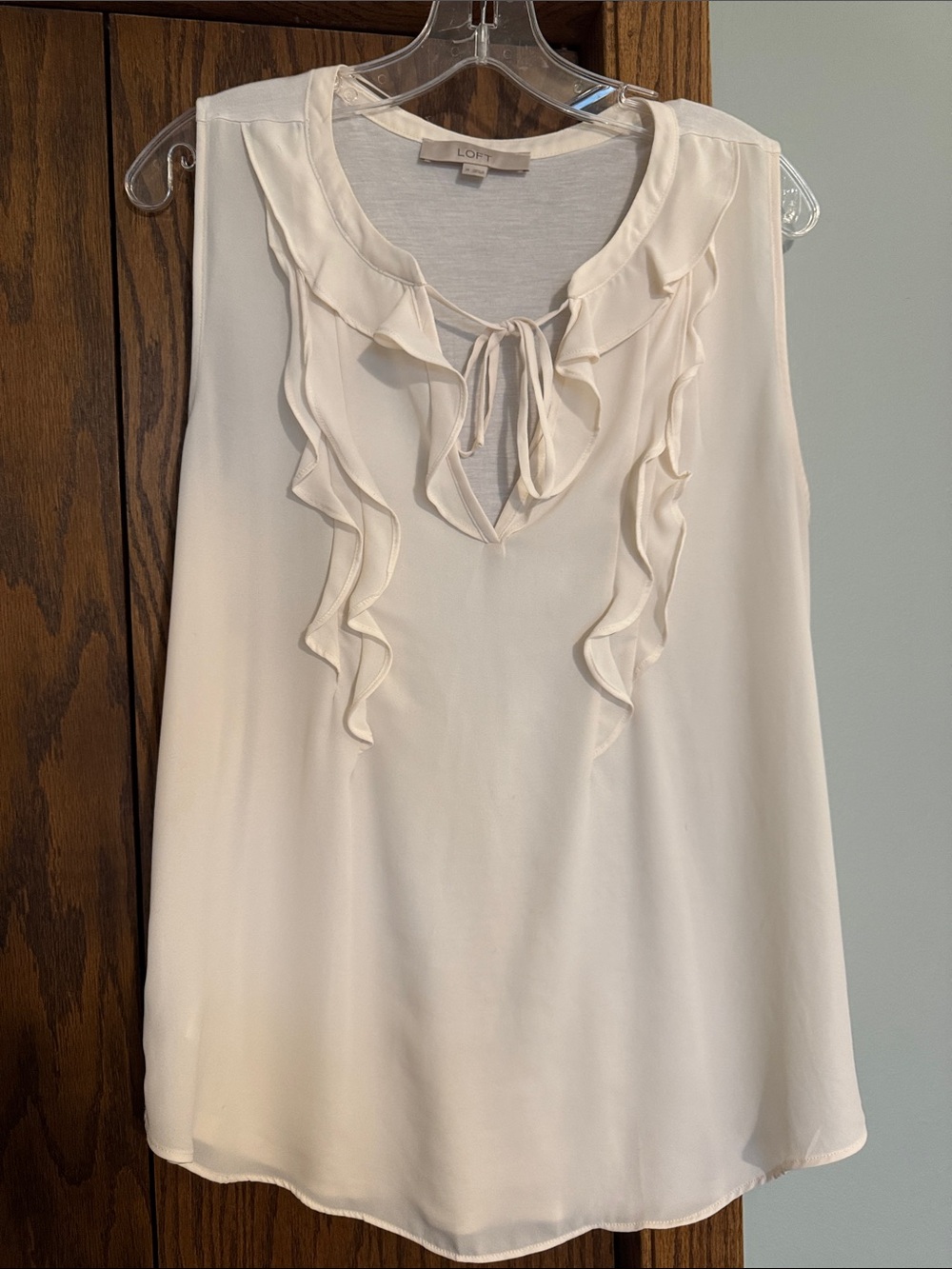 LOFT Cream Ruffle Tie-Front Sleeveless Top